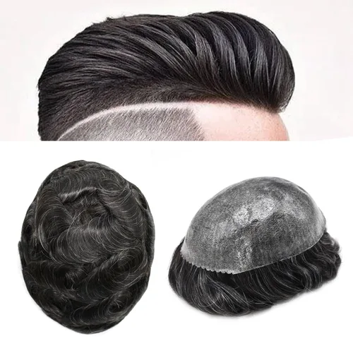 Miniatura 82 de Toupee - Sistema de reemplazo de cabello humano para hombre, 0.004 in, inyectado, piel de polietileno, piezas de pelo para hombre, 6 x 8 pulgadas