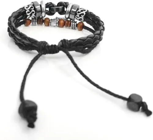 Miniatura 12 de Suyi brazalete ajustable con varias capas, de cuero tejido trenzado con cruz. Pulsera tipo esclava.