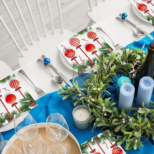 Miniatura 5 de 50 piezas de servilletas de Navidad para invitados, paquete de 3 capas, servilletas desechables de papel para fiestas, bolas de Navidad, servilletas