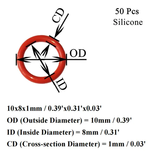 Miniatura 2 de [50 piezas] Juntas tóricas de silicona rojas de 0.394 in de diámetro exterior 0.315 in ID 0.039 in de ancho, junta métrica de sellado VMQ para tapas