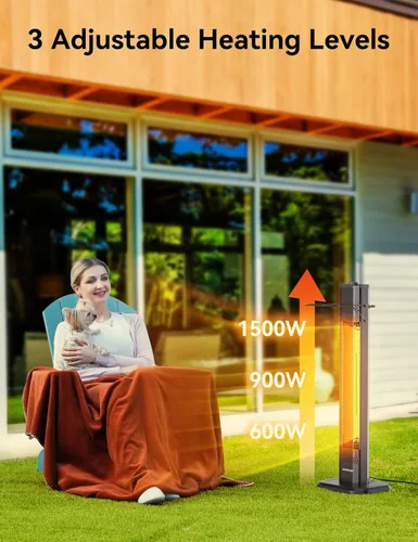 Miniatura 3 de VAGKRI Calentador Eléctrico de Patio al Aire Libre, Calentador de Tubo de Carbono Infrarrojo de 1500 W Dual, Protección contra Volcadura