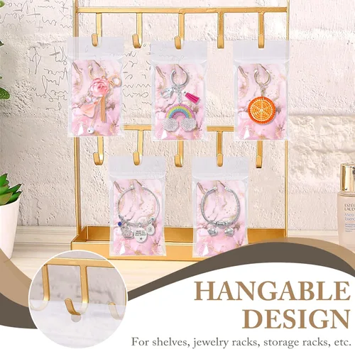 Miniatura 4 de ZYNERY 100 tarjetas de exhibición con bolsas autosellantes, soporte para llavero de 3 x 4.7 pulgadas, suministros de embalaje de joyas (rosa mármol)