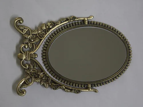Miniatura 4 de SEHAMANO - Espejo de mesa de maquillaje con patrón de rosas en relieve, espejo decorativo ovalado, marco de metal giratorio de doble cara