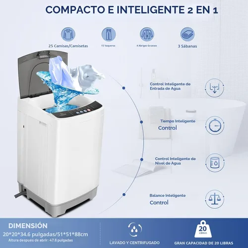 Miniatura 2 de Nictemaw - Lavadora portátil de 20 libras, lavadora y secadora de 2.8 pies cúbicos con bomba de drenaje, 10 programas, 8 niveles de agua, lavadora