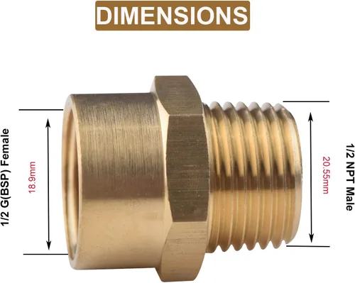 Miniatura 2 de Paquete de 4 adaptadores de rosca hembra G 1/2 (BSP) a rosca macho US 1/2 NPT adaptador de tubería de latón, adaptador G a NPT conector convertidor