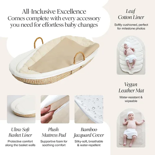 Miniatura 6 de BEBE BASK Paquete de guardería prémium – Cesta cambiadora de bebé a juego y organizador de pañales para bebé, hecho a mano y orgánico