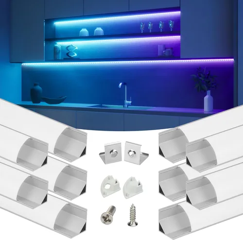 Miniatura 9 de Muzata Paquete de 10 canales LED en forma de V de 6.6 pies/6.6 ft con canal LED de aluminio plateado con cubierta blanca lechosa iluminación