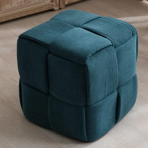 QQXX Puf otomano tejido hecho a mano, taburete tapizado de terciopelo, moderno reposapiés cuadrado acolchado para sala de estar, dormitorio, entrada