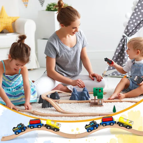 Miniatura 6 de 6 vías de tren de madera ascendentes de expansión compatibles con la mayoría de las vías de tren, conectores de vía de tren de madera para niñas