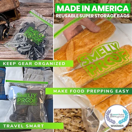 Miniatura 5 de Smelly Proof Bolsas reutilizables para almacenamiento de alimentos diseñadas y MFG, fabricadas en Estados Unidos, aptas para lavavajillas, fáciles
