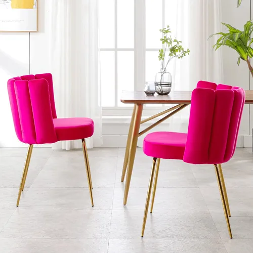 Miniatura 3 de Juego de 2 sillas de comedor de terciopelo con diseño de barril moderno, sillas laterales tapizadas con patas de metal dorado para el hogar, cocina
