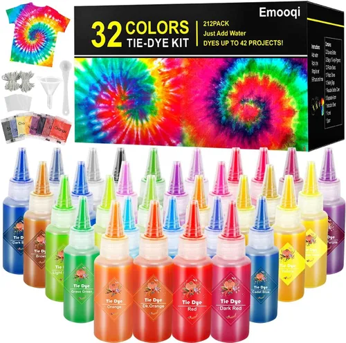 Emooqi - Kit de teñido anudado de 32 colores, todo en 1, contiene 32 pigmentos de bolsa, bandas de goma, guantes, bolsa sellada, delantal y fundas