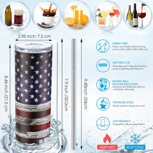 Miniatura 7 de Patelai Vaso de agua con la bandera estadounidense para el 4 de julio, regalos patrióticos, suministros para fiestas patrióticas para el 250