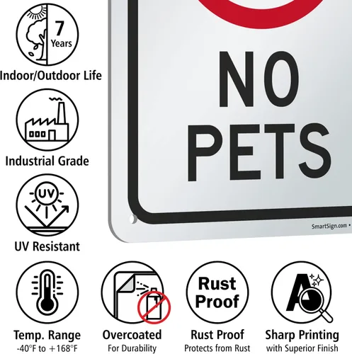 Miniatura 7 de SmartSign -K-1193-AL Letrero "No Pets" 7" x 10" Aluminio - Negro/Rojo sobre Blanco