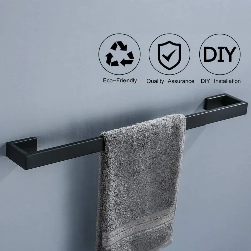 Miniatura 2 de Juego de 4 piezas de accesorios de hardware para baño, color negro, incluye toallero, soporte para toallas, gancho para bata, soporte para papel