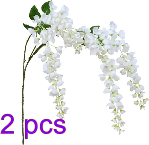 Miniatura 2 de Arbusto de flores colgantes de glicina blanca artificial, 2 piezas de 38.2 pulgadas, guirnalda de glicina de seda falsa, flores de glicina, Blanco