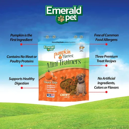 Miniatura 3 de Emerald Pet Pumpkin Harvest Mini Trainers - Golosinas para perros, sabor a calabaza, 6 onzas, golosinas masticables suaves y bajas en grasa