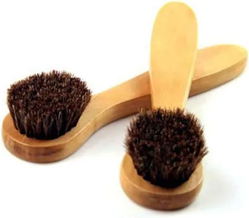Cepillo de limpieza facial, mango de madera, cerdas naturales suaves de crin de caballo, cepillo limpiador facial, paquete de 2 cepillos exfoliantes