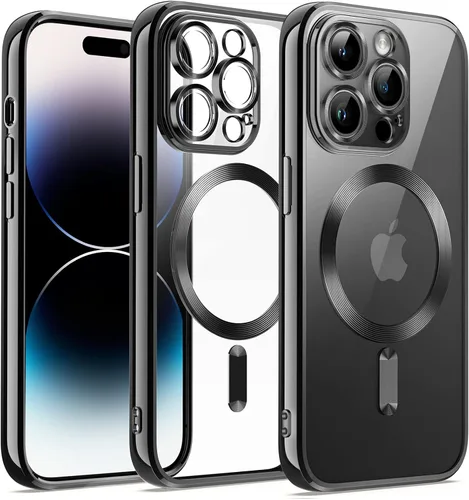 JETech Funda transparente suave para iPhone 14 Pro de 6.1 pulgadas, protección completa para lente de cámara, compatible con carga inalámbrica Negro
