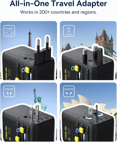 Miniatura 3 de Baseus Adaptador de viaje universal de 70 W y cable USB C retráctil Baseus de 100 W