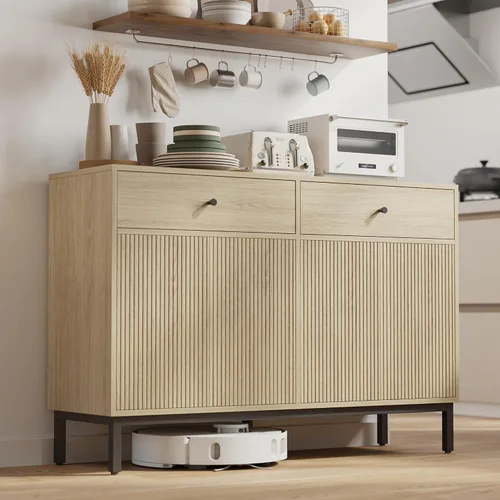 Miniatura 22 de Mericonia Aparador Buffet de Granja con Almacenamiento, Barra de Café Acanalada con Puertas y Estantes Ajustables, Gabinete de Consola de Madera A