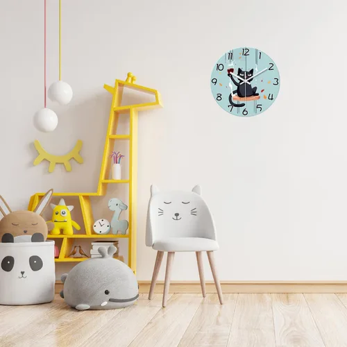 Miniatura 3 de XNM Reloj de Pared Analógico de Vidrio Operado por Batería 12 Pulgadas Redondo de Cuarzo Reloj de Gato Negro para Cocina Reloj de Pared Silencioso