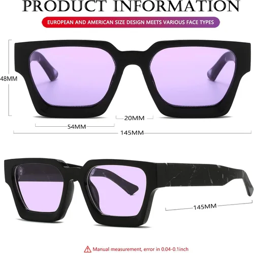 Miniatura 70 de AIEYEZO Gafas de sol cuadradas para mujeres y hombres, gafas de sol cuadradas con montura gruesa, estilo de diseñador simple