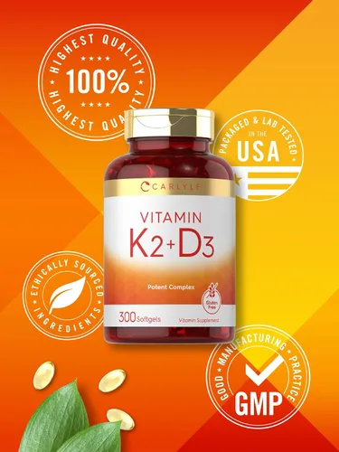 Miniatura 6 de Suplemento de vitamina K2 D3 de Carlyle 300 cápsulas blandas 200 mcg K2 MK7 y 10,000 UI D3 Sin GMO, sin gluten
