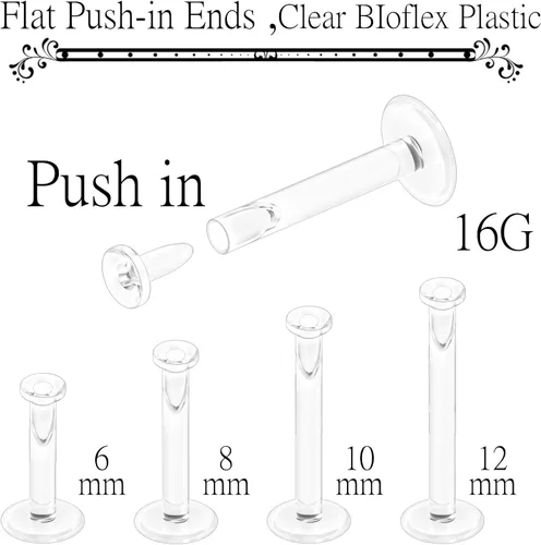 Miniatura 2 de Prjndjw Aretes transparentes con parte trasera plana de 16 G para deportes, aretes de nariz de plástico de silicona, aretes de cartílago de tragus