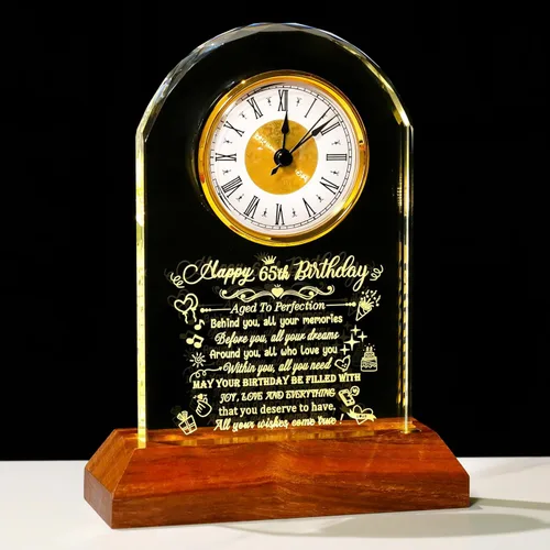 Miniatura 11 de Arikyrist Reloj de cristal de feliz cumpleaños 80 para hombres y mujeres, reloj de cuarzo con base de luz LED de madera, regalos de cumpleaños de 80