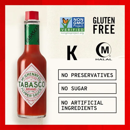 Miniatura 7 de TABASCO - Salsa picante de chile rojo original, picante medio, botella de vidrio, tres ingredientes simples, para salsas, tacos, huevos, pizza