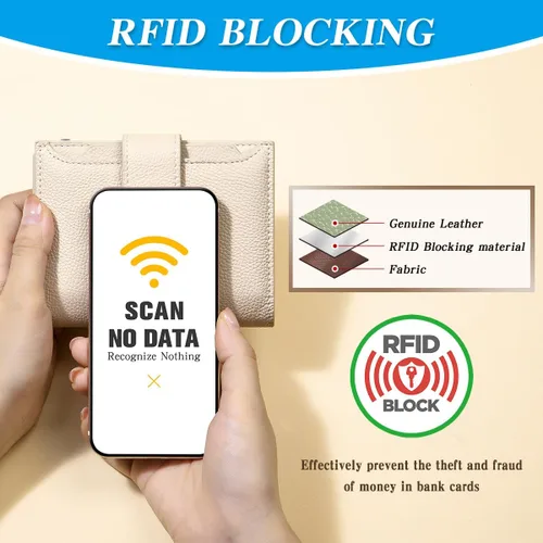 Miniatura 7 de Cartera de piel plegable con bloqueo RFID para mujer, tarjetero compacto con bolsillo con cremallera para monedas y 4 ventanas de identificación