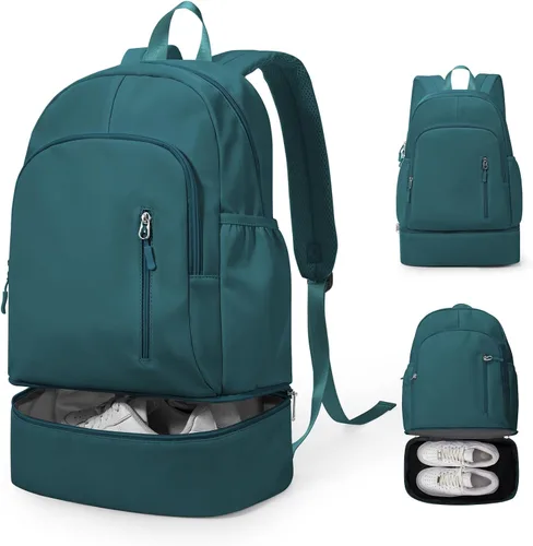 Miniatura 12 de Mochila de gimnasio para mujer, pequeña bolsa de gimnasio con compartimento para zapatos, mochila impermeable para deportes con bolsillo húmedo