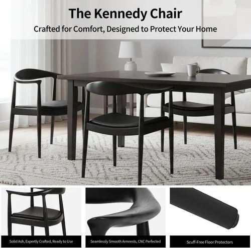 Miniatura 5 de Tomile Hans Wegner Kennedy - Silla moderna de piel sintética con respaldo ancho curvo, marco de madera maciza, diseño de mediados de siglo