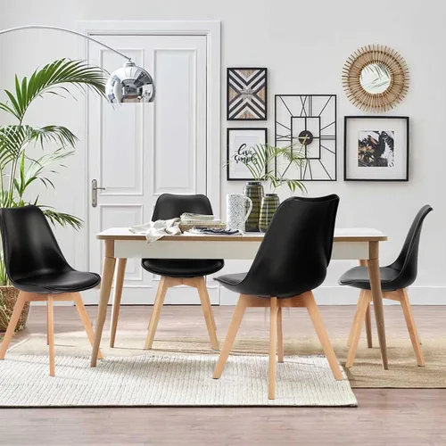 Miniatura 2 de OLIXIS Juego de 4 sillas de comedor de cocina modernas de mediados de siglo con patas de madera y cojín de cuero PU para sala de estar, dormitorio