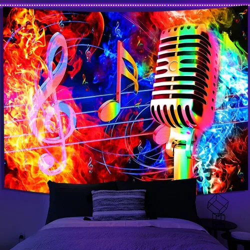 Miniatura 5 de TPMDFC Tapiz musical UV con luz negra, nota musical reactiva, tema fresco, tamaño pequeño, 40 pulgadas, 30 pulgadas, tapices colgantes de pared