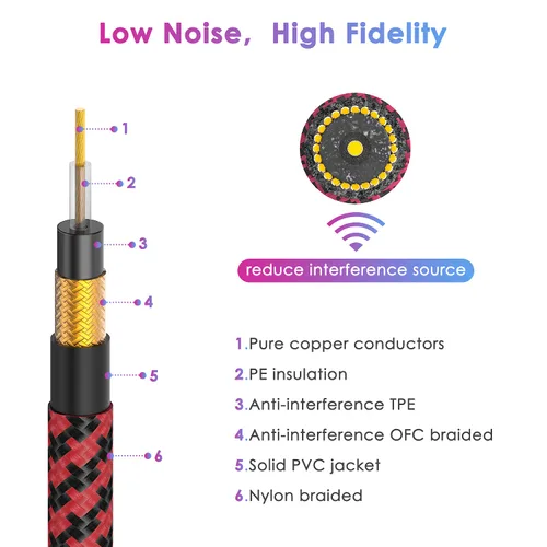 Miniatura 3 de Cable de guitarra de 10 pies, cable de instrumento profesional para guitarra eléctrica, cable AMP, cable TS de 1/4 de pulgada para guitarra, bajo