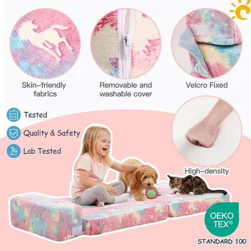 Miniatura 5 de Tiita Sofá cama plegable para niños, sofá cama plegable con funda extraíble, futón para niños, cama plegable para habitación de niños, sala