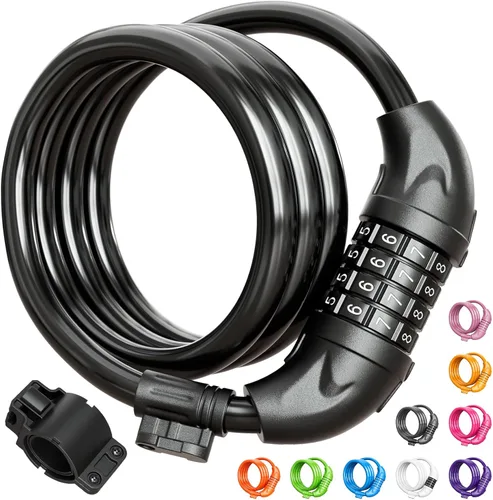 Miniatura 7 de Titanker Candado de bicicleta, cerradura de bicicleta de 4 pies, bloqueo de cable de 1/2 pulgada con soporte de montaje, accesorios de bicicleta