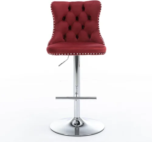 Miniatura 3 de Taburetes de bar giratorios de terciopelo ajustable con altura del asiento de 25 a 33 pulgadas, taburetes de bar con base cromada con respaldo