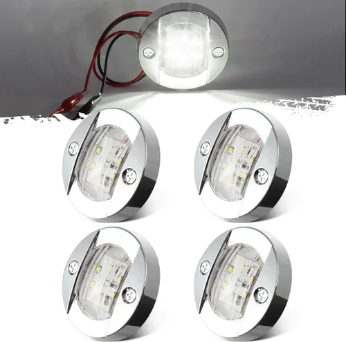 Partsam 4 unids 3 pulgadas redondo blanco LED marino barco luces popa ancla cubierta luz de cortesía para pontón pesca barco kayak velero IP67