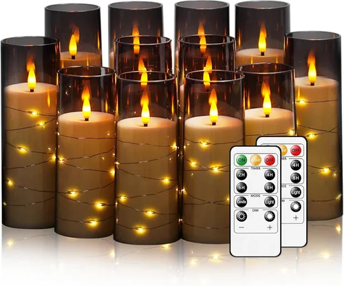 Miniatura 10 de Eebuss Velas sin llama con cuerda de estrella incrustada, velas LED de pilar a pilas con temporizador y control remoto, decoración del hogar