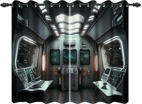 Miniatura 25 de Renaiss Cortinas para ventana del espacio exterior, paso interior de la estación espacial, corredor de ciencia ficción futurista, vista