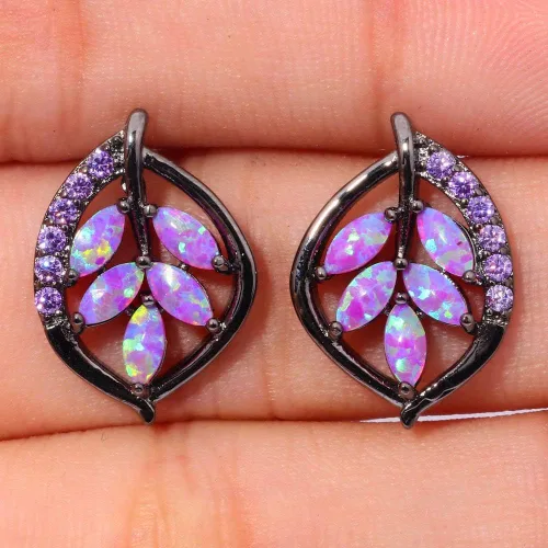 Miniatura 5 de Aretes de ópalo para mujer, chapados en oro de 18 quilates, flores, hoja, árbol de la vida, estrella de luna, universo, ópalo, joyería, aniversario