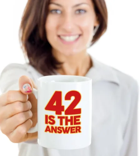 Miniatura 2 de Taza con texto en inglés "42 is the answer Dont Panic Hitchhikers Guide to the Galaxy", 11onza, Blanco