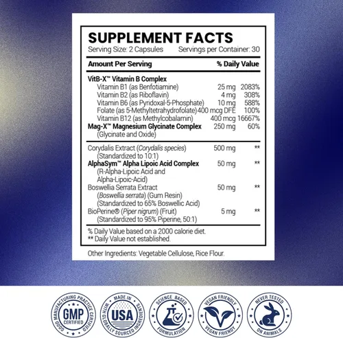 Miniatura 8 de Research Verified Sciatimax - Soporte para ciática y nervios con vitaminas B, magnesio, corydalis, boswellia y ácido alfa lipoico - 60 cápsulas