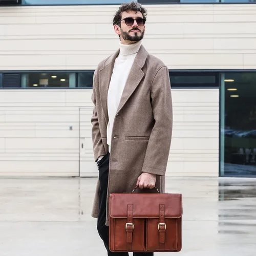 Miniatura 3 de Time Resistance Maletín de cuero para hombre hecho a mano en Italia Bolsa de mensajero de grano completo para portátil