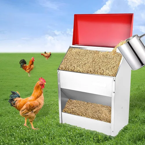 Miniatura 8 de shengyi Comedero galvanizado para pollo de 11.5 a 55 libras, alimentador de aves de corral a prueba de ratas con tapa, resistente a la intemperie