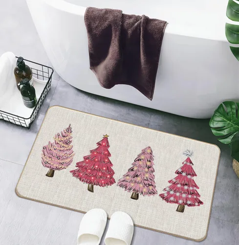 Miniatura 5 de Tapete rosa para puerta de árbol de Navidad, tapete de árbol de Navidad, tapete de entrada para interiores y exteriores, decoración de Navidad rosa