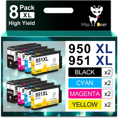 Miss Deer Paquete combinado 950 951 XL, repuesto compatible para HP 950 951XL, funciona con Officejet Pro 8610 8600 8620 8630 8640 8100 8615 251dw